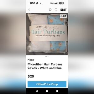 Soft Microfiber Hair Turbans Set - White & Blue